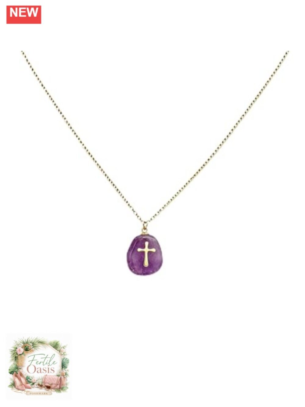 Crystal Stone Cross Pendant Necklace 14K Gold Plated Christian Religious Jewelry